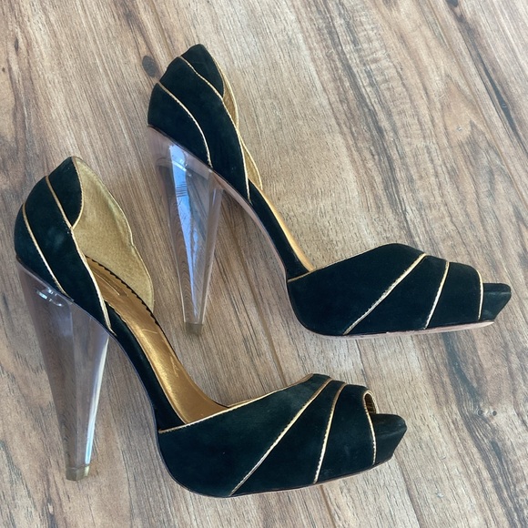 Report Signature black and gold open-toe heels with clear heel - Picture 3 of 4